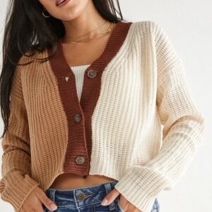 True Craft Brown and Cream Button-Up Cardigan